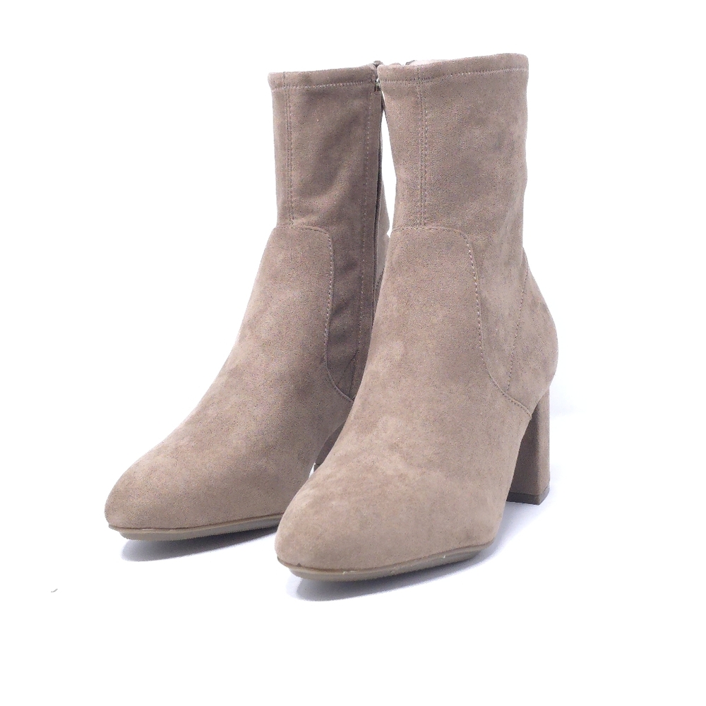 Anne Klein Ankle Boots Bayrose Faux Suede Truffle 8.5M Block Heel